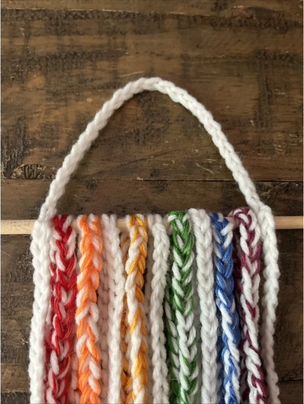 Boho Rainbow Yarn Wall Hanging Handmade Crochet Nursery Room Kids Decor Small 3D